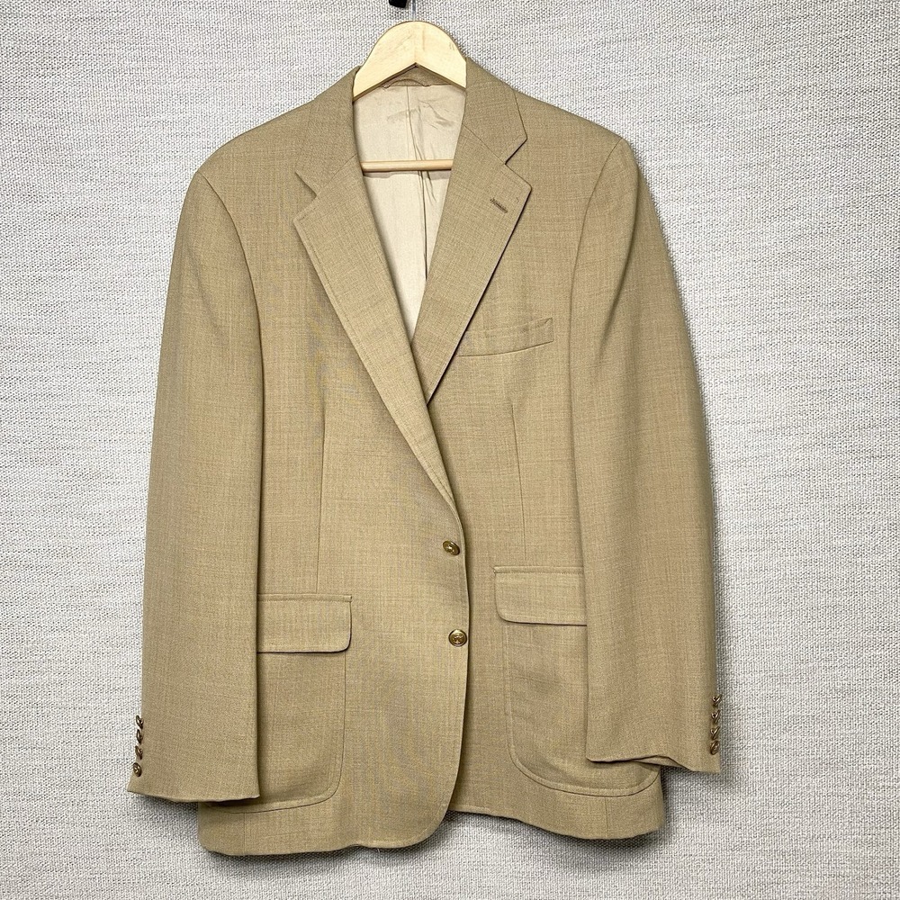 80s Chaps by Ralph Lauren Blazer (44L) 2B1V Hopsack Gold Button Khaki Preppy Ivy